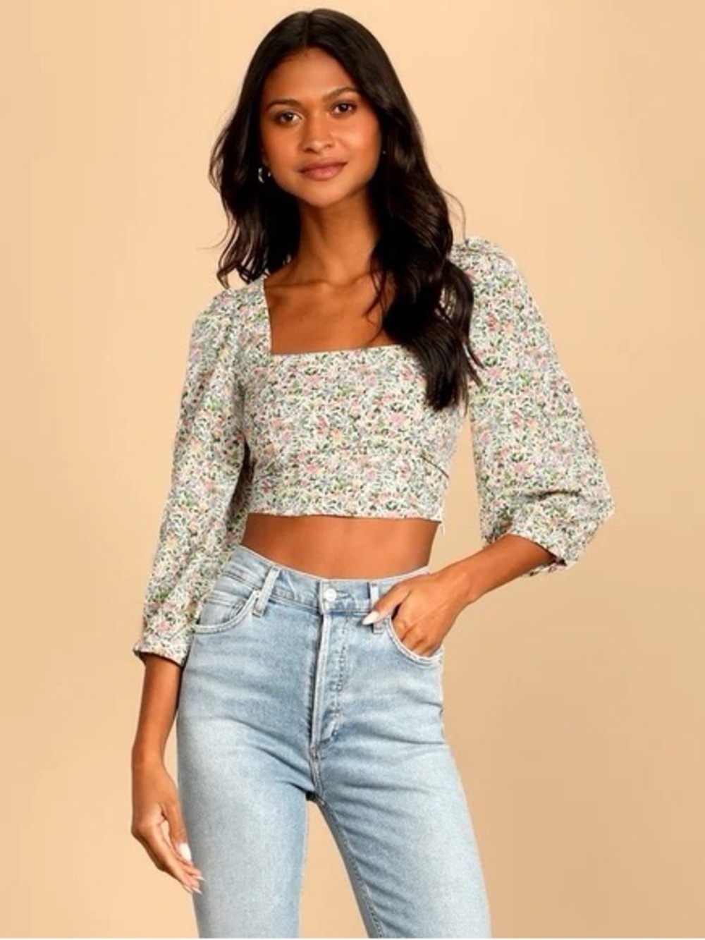423. Lulus Women’s NWOT Floral Square-Neck Cropped Top in Multi Size Small